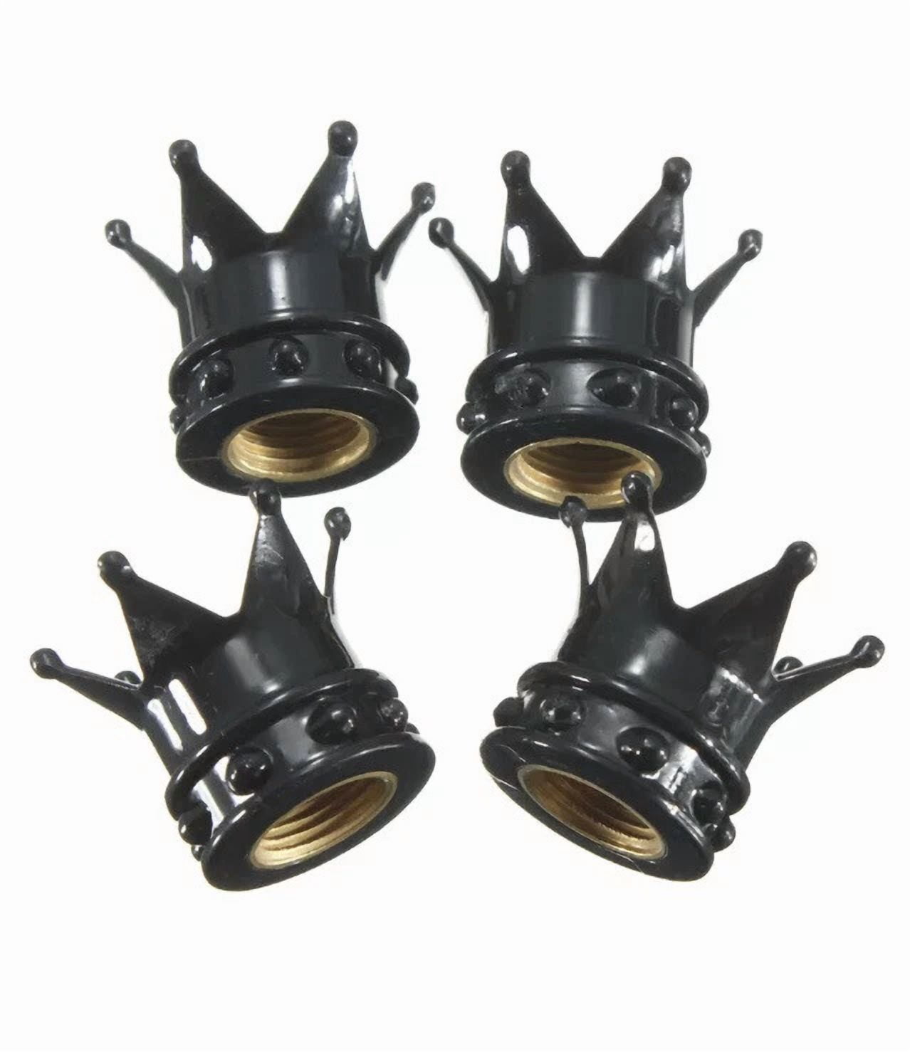 PRIME- Crown Black 4X Car Tire Air Valve Stem Screw Caps Cover Wheel Rim Accessories