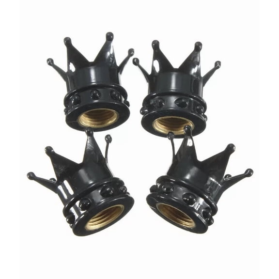 PRIME- Crown Black 4X Car Tire Air Valve Stem Screw Caps Cover Wheel Rim Accessories