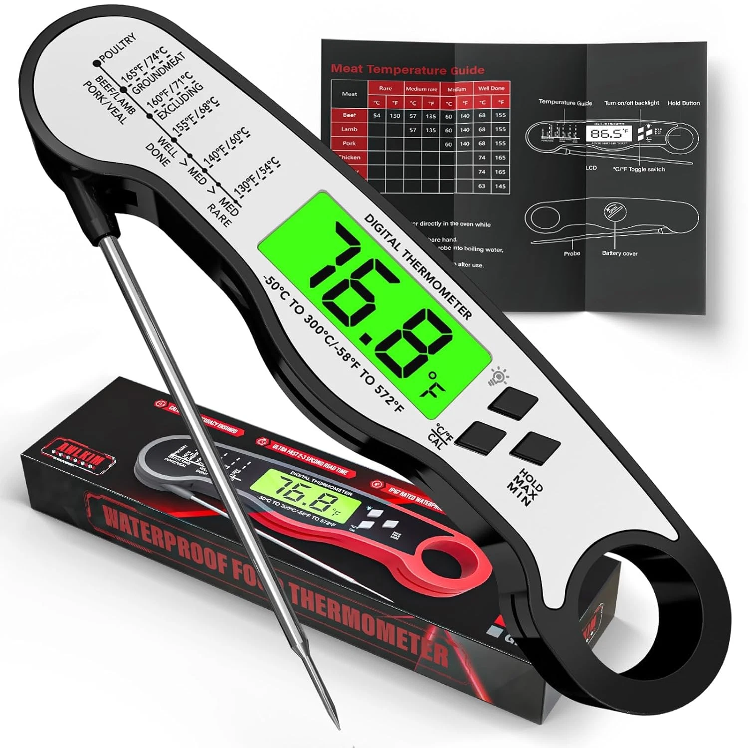 PRIME - Digital Meat Thermometer - Instant Read Waterproof Kitchen Tool