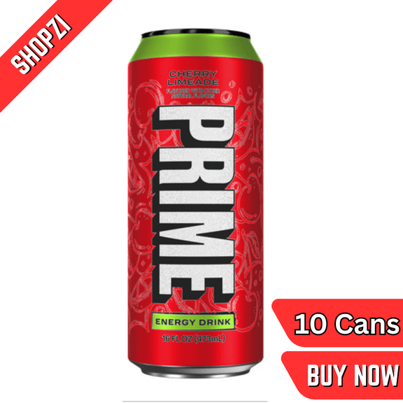 PRIME Energy Drink Cherry Limeade 16 fl oz Cans, 10 Pack, Zero Sugar Energy Drink, Cherry Limeade Flavor, Ready-to-Drink Performance Beverage