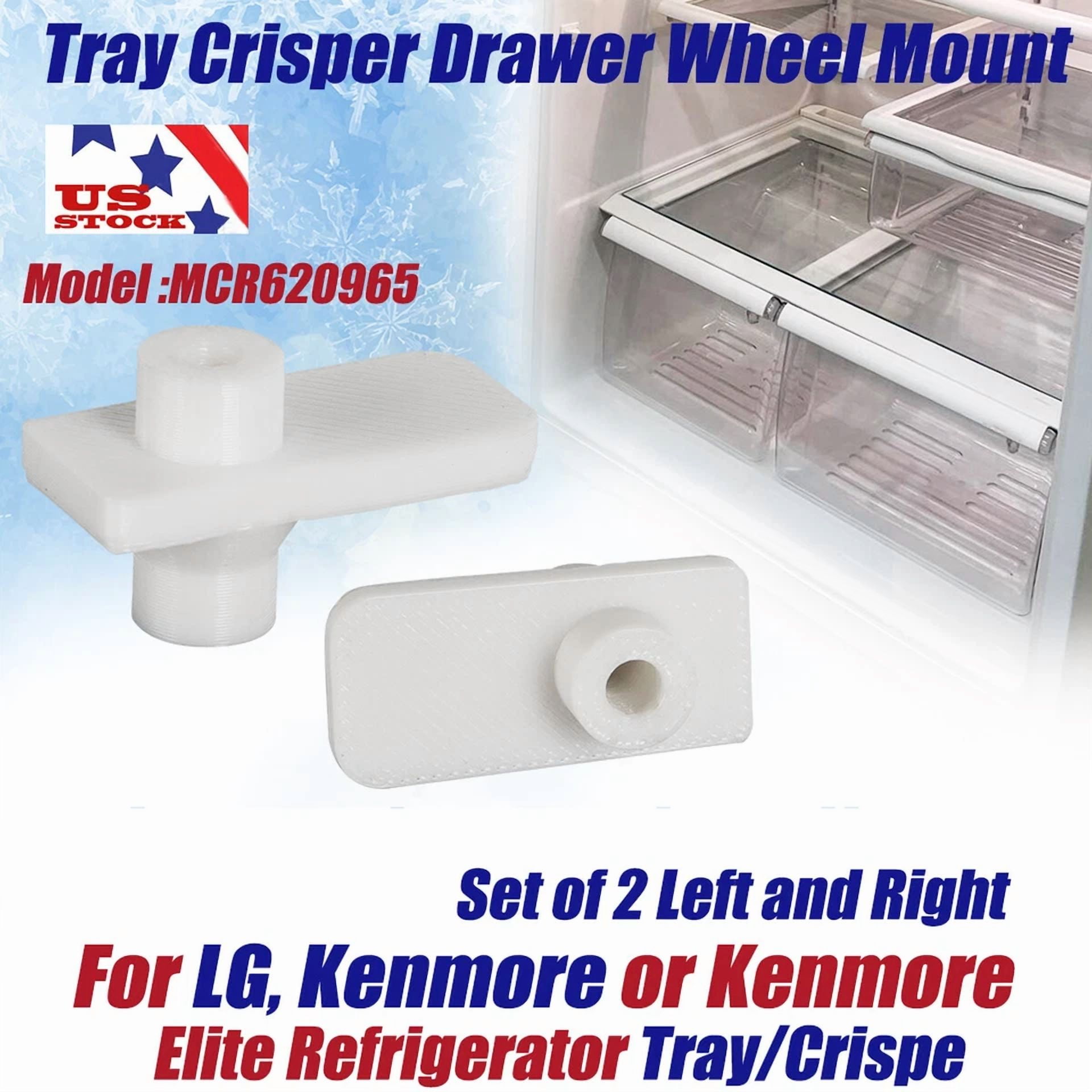 PRIME- For Lg Refrigerator Vegetable Tray Crisper Kit Drawer Wheel Mount Mcr620965 L+R