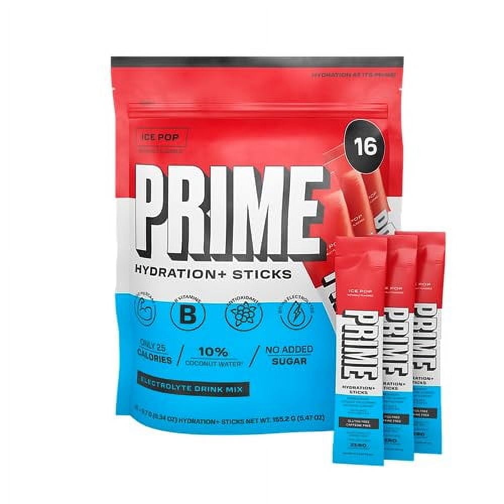 Prime Hydration Electrolyte Powder Sticks, Caffeine-Free, Vegan, 16 Count