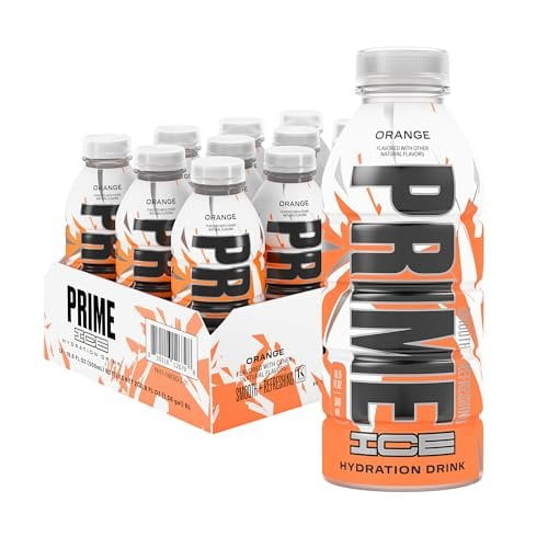 PRIME Hydration ICE ORANGE, Sports Drinks, Electrolyte Enhanced for Ultimate Hydration, 250mg BCAAs, B Vitamins, Antioxidants, Low Sugar, 16.9 Fl Oz, 12 Pack