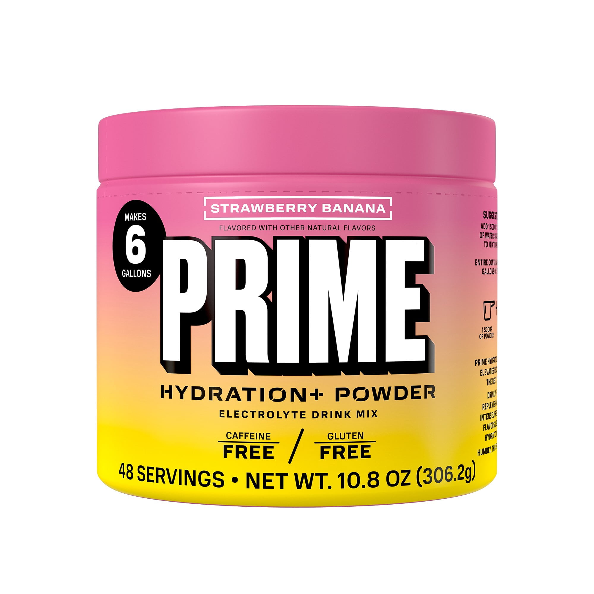 PRIME Hydration+ Strawberry Banana Electrolyte Powder, Sugar Free, 6 Gallon Tub