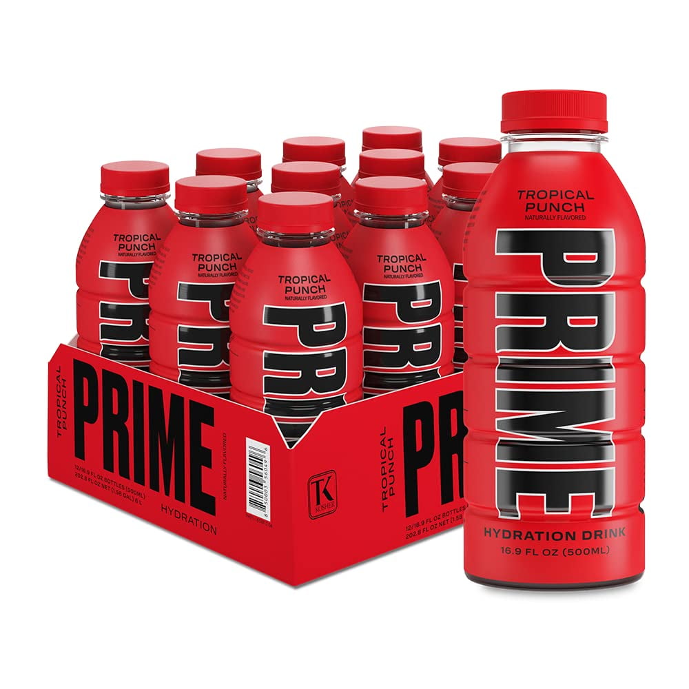 PRIME Hydration TROPICAL PUNCH SR25 | Sports Drinks | Electrolyte Enhanced for Ultimate Hydration | 250mg BCAAs | B Vitamins | Antioxidants | 2g Of Sugar | 16.9 Fluid Ounce | 12 Pack