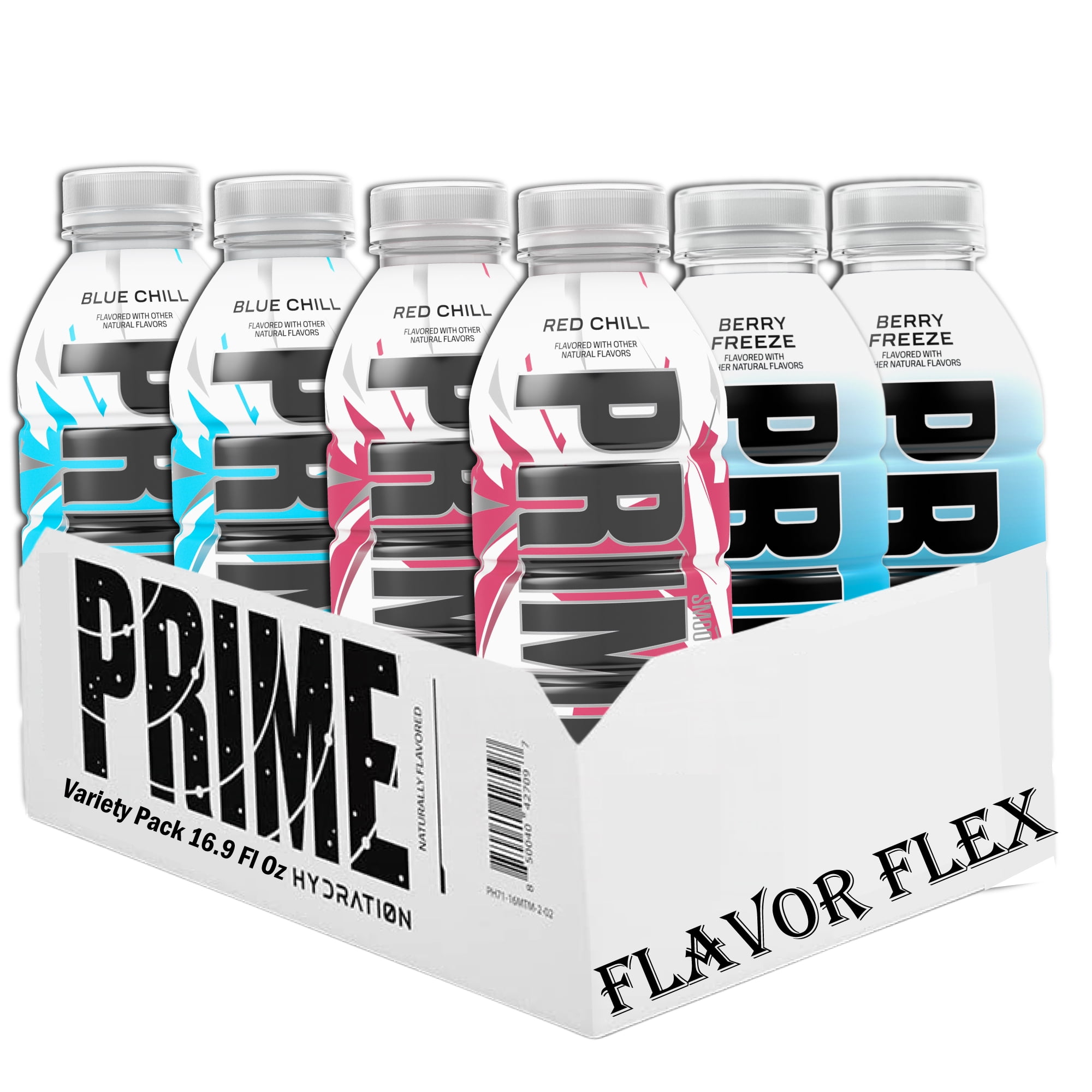 PRIME HydroFlex Variety Pack  16.9 fl oz, 6-Pack  Blue Chill, Red Chill, Berry Freeze