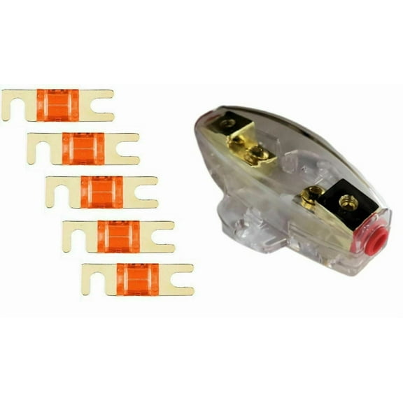 PRIME- Imc Audio 40 Amp Mini Anl And 5 Fuses Fuse Holder 4 6 8 Gauge Car Audio Gold
