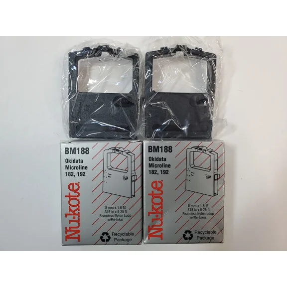 PRIME- Lot 2 Nu-Kote Okidata Microline 182, 192 Black Replacement Cartridge Ribbon New