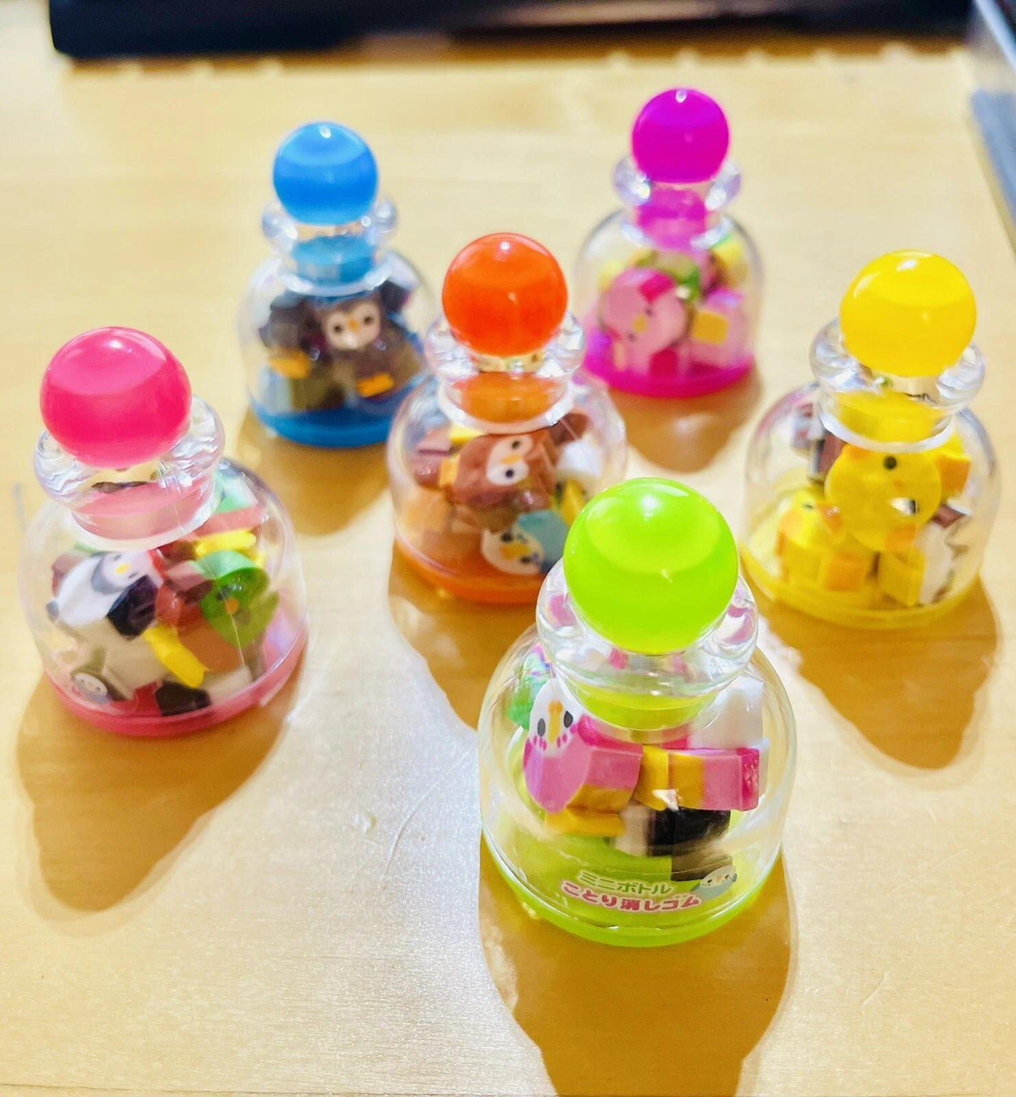 PRIME - Lot 6 Bottle Of Mini Bird Japanese Erasers Party Favor Gift Kawaii Owl Cockatiel