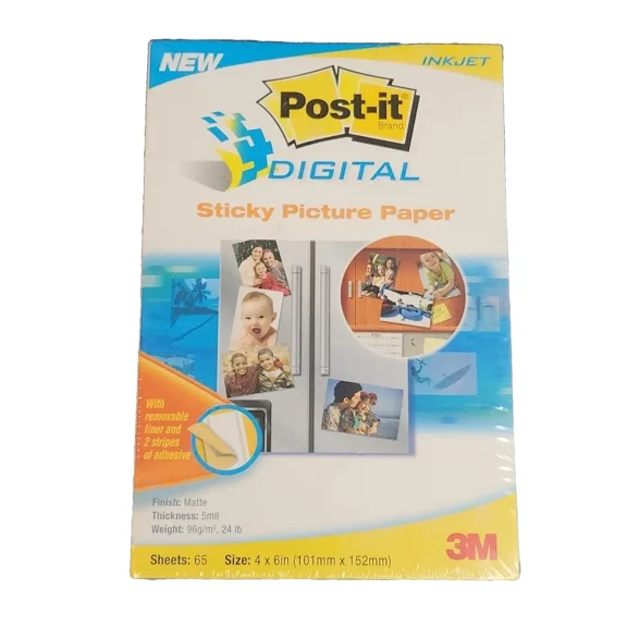 PRIME- Post-It Digital Sticky Picture Paper - 4" X 6" For Inkjet Printer 65 Sheets New