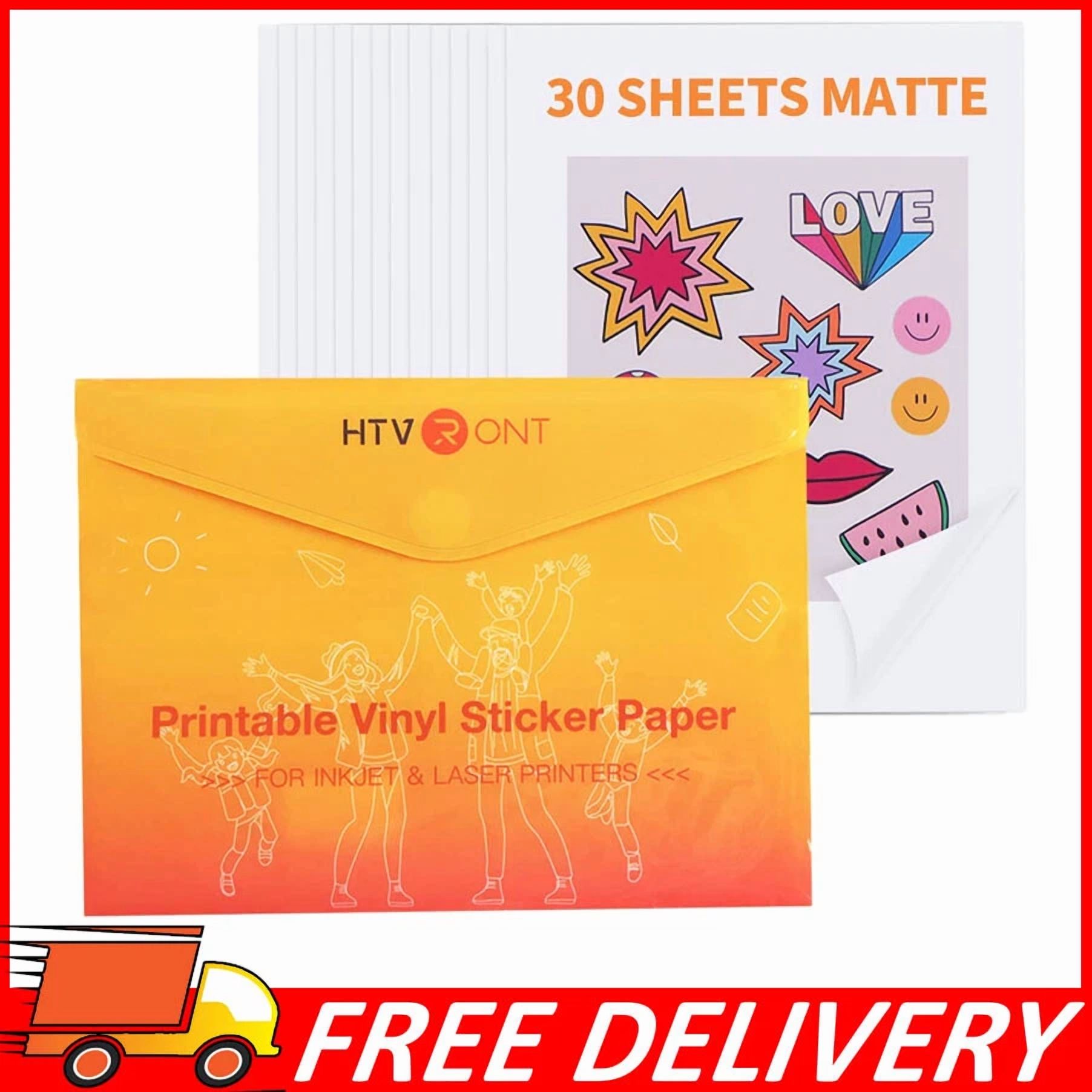 PRIME - Printable Vinyl Sticker Paper 30 Sheets Matte Paper For Inkjet/Laser 8.5"X11"