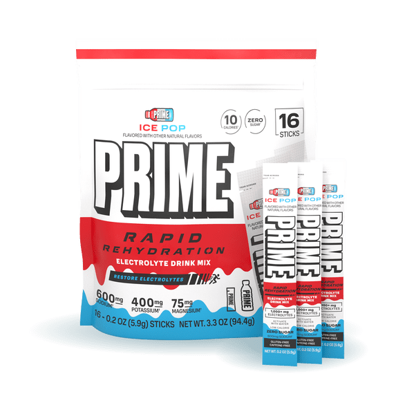 Prime Rapid Rehydration Electrolyte Powder Sticks, Ice Pop, Sugar Free, 16 Count