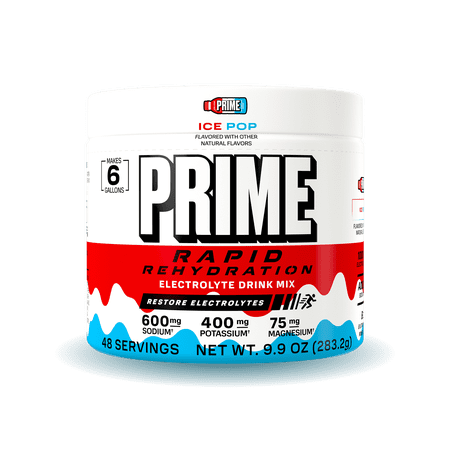 PRIME Rapid Rehydration Ice Pop Electrolyte Powder, Sugar Free, 6 Gallon Tub