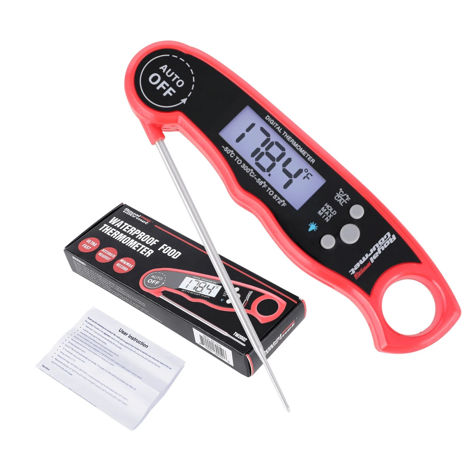 PRIME - Royal Gourmet Instant Read Meat Thermometer Kitchen Cooking Food Foldable Turkey