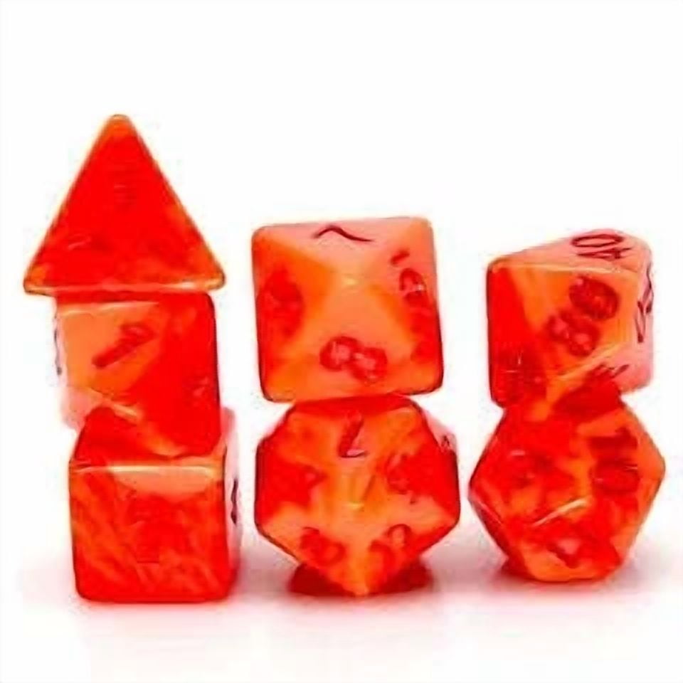 PRIME- Satan'S Pain 7-Dice Set Red & Light Red W/Red Numbers Dnd Dice Set