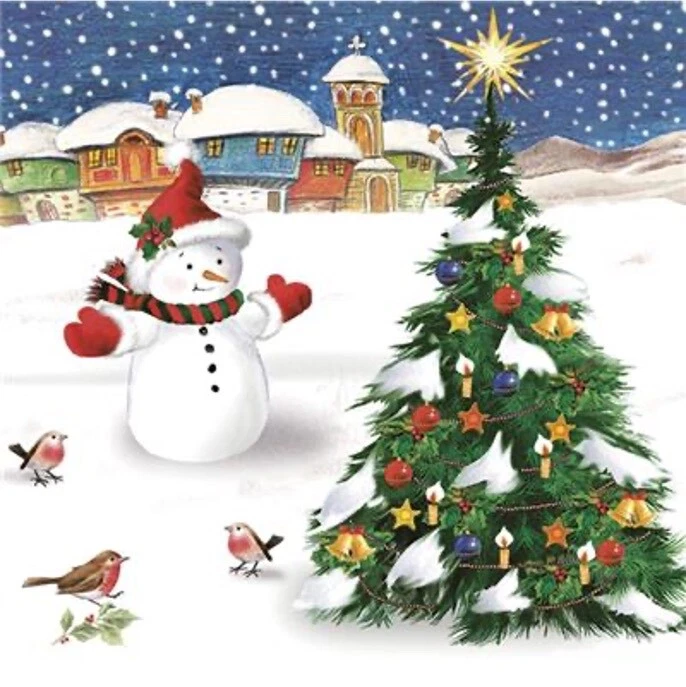 PRIME - Snowman With Christmas Tree Christmas Paper Napkins For Decoupage Lunch 20Pcs
