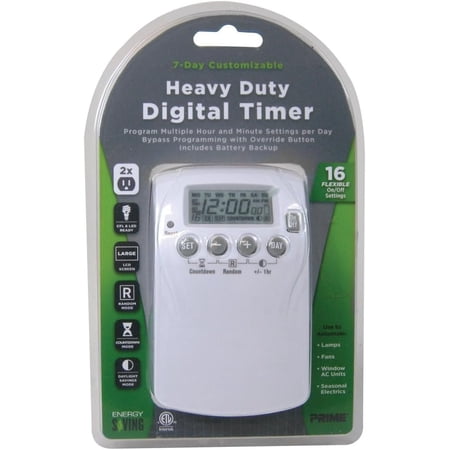 PRIME TNDHD002 2-Outlet Extra-Heavy-Duty 7-Day Digital Indoor Timer
