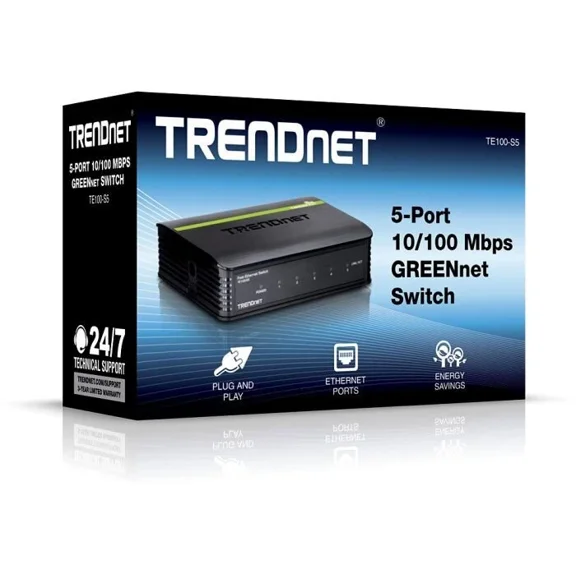 PRIME- Trendnet Te100-S5 Fast Ethernet Switch Te100-S5/As, Black With Power Supply