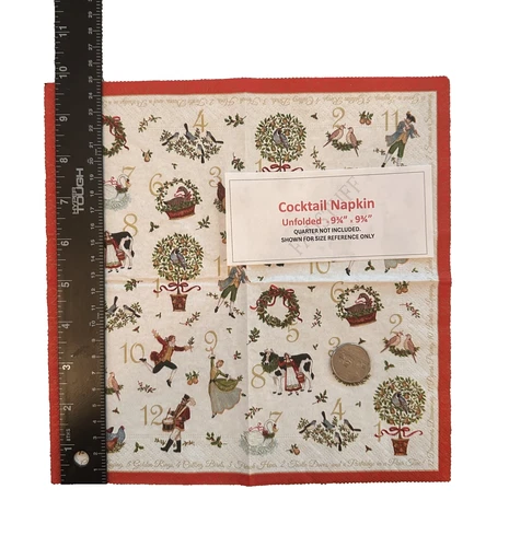 PRIME - Twelve 12 Days Christmas Paper Cocktail Napkins For Oyster Shell Decoupage 5Pc