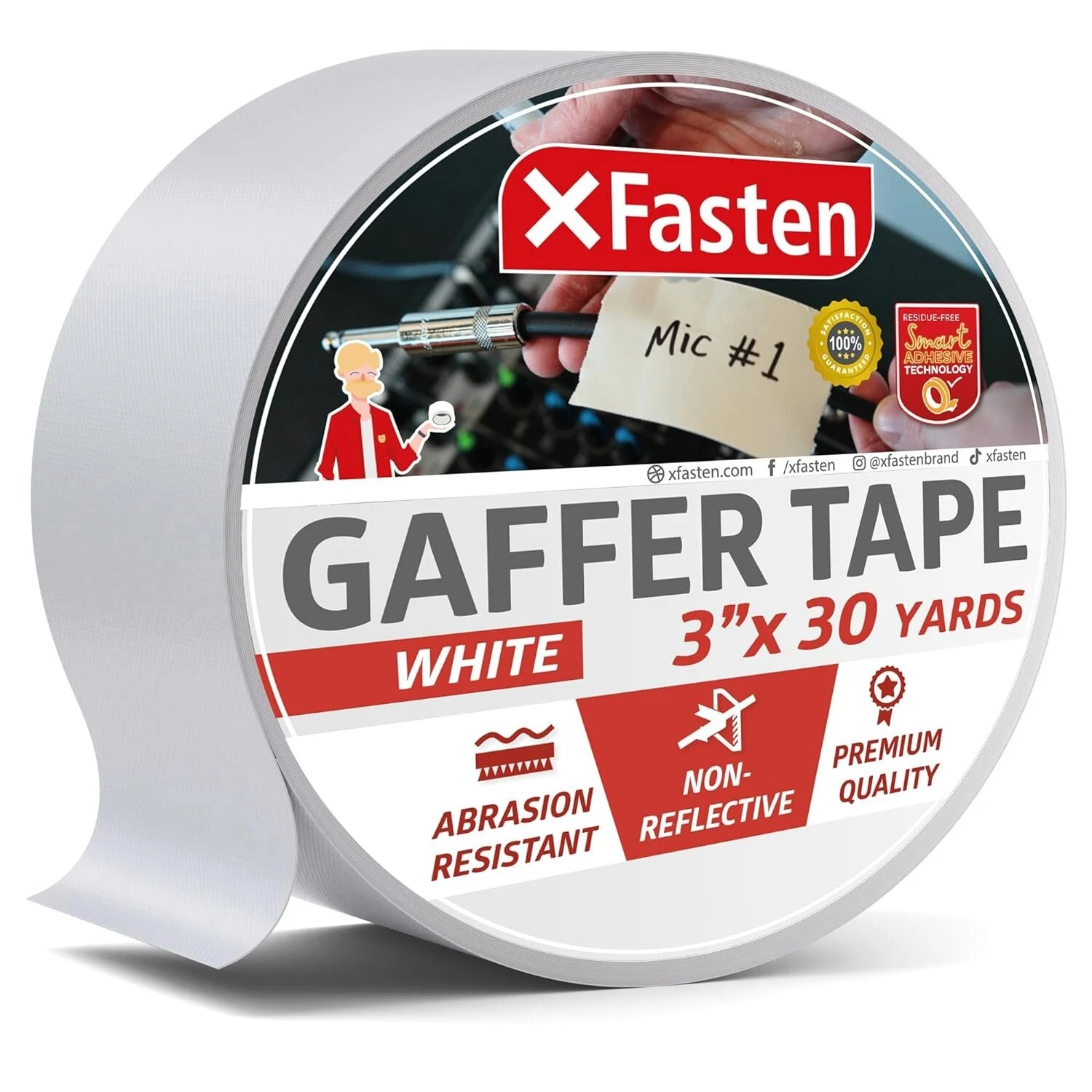 PRIME - Xfasten White Gaffers Tape 3 Inch X 30 Yards, Multipurpose, No Residue Gaffin...