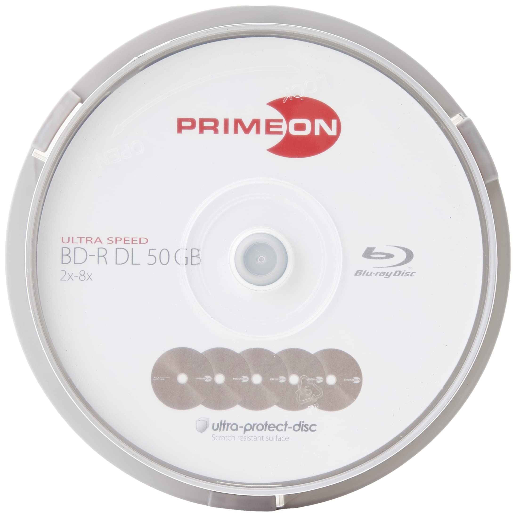PRIMEON BD-R DL 50GB/2-8x Cakebox (10 Disc), ultra-protect-disc Surface 50 GB BD-R Bl (Blu-ray)