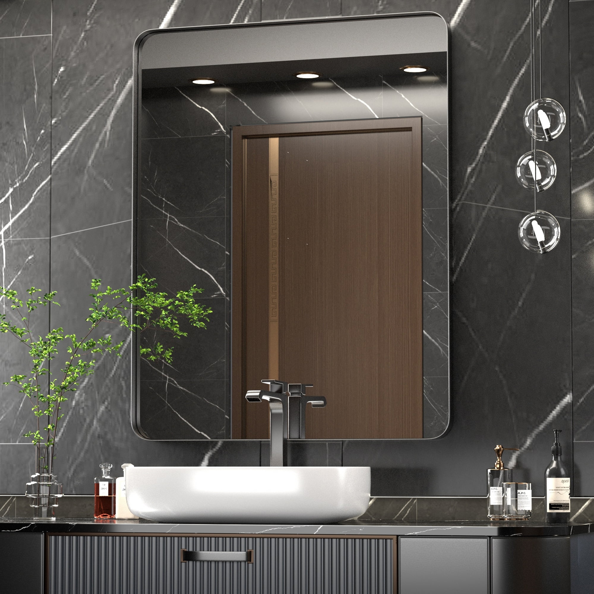 Modern Silver Rectangular Wall Mirror with Metal Frame