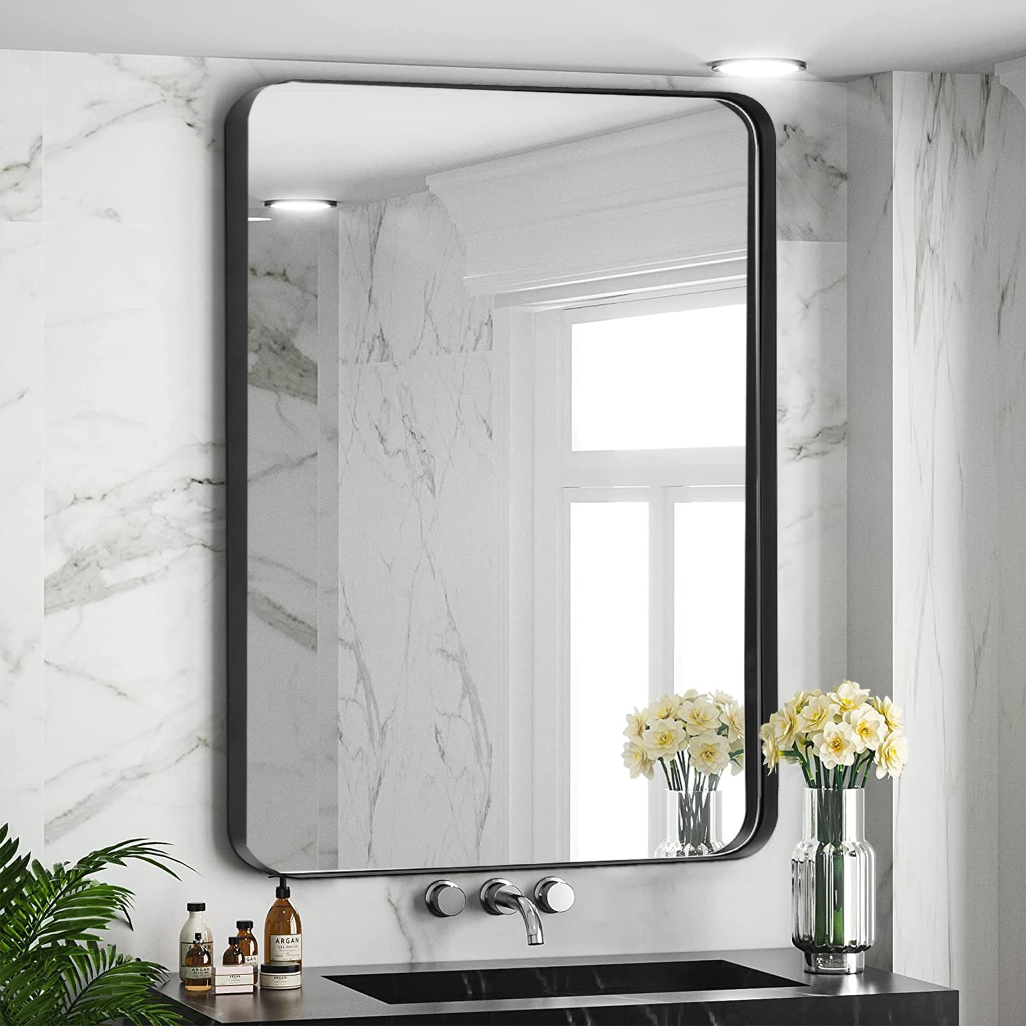 PRIMEPLUS Modern Wall Mirrors, Rectangular Mirror with Stainless Steel ...