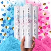 PrimePure Gender Reveal Confetti Cannon   4 Pack, Pink & Blue, Heart & Powder