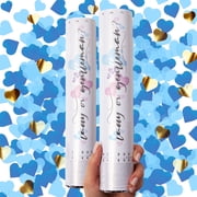 PrimePure Gender Reveal Confetti Cannon   2 Pack, Blue, Heart Paper Confetti