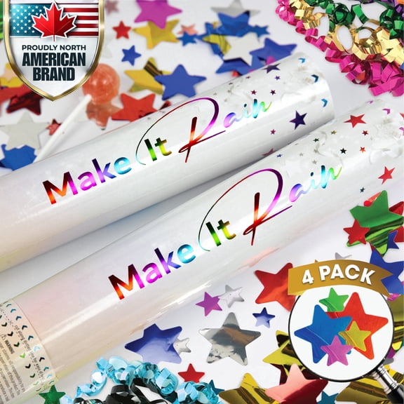 PrimePure Confetti Party Cannon  4 Pack, Multicolor, Star Mylar Confetti & Streamer