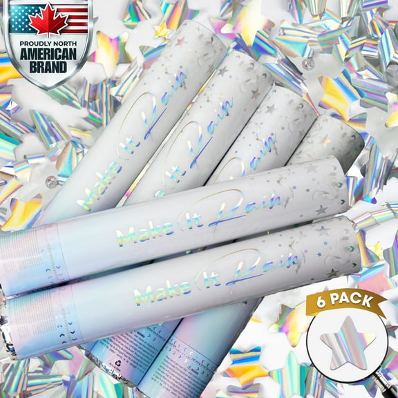 PRIMEPURE Confetti Poppers - 6 pack - Silver Mylar Star Confetti Cannon and Streamer Party Shooters