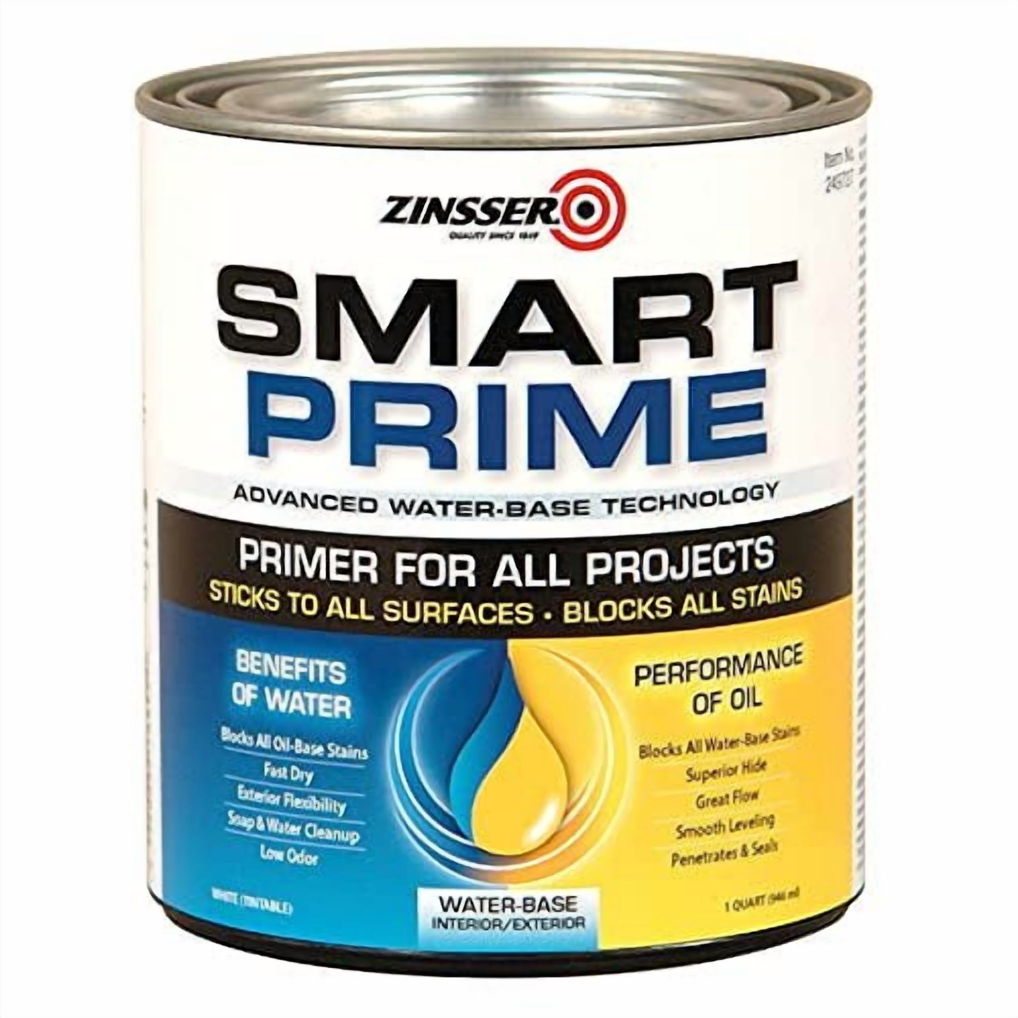Zinsser PRIMER WHITE WB 1QT — Interior & Exterior Use, Professional Finish