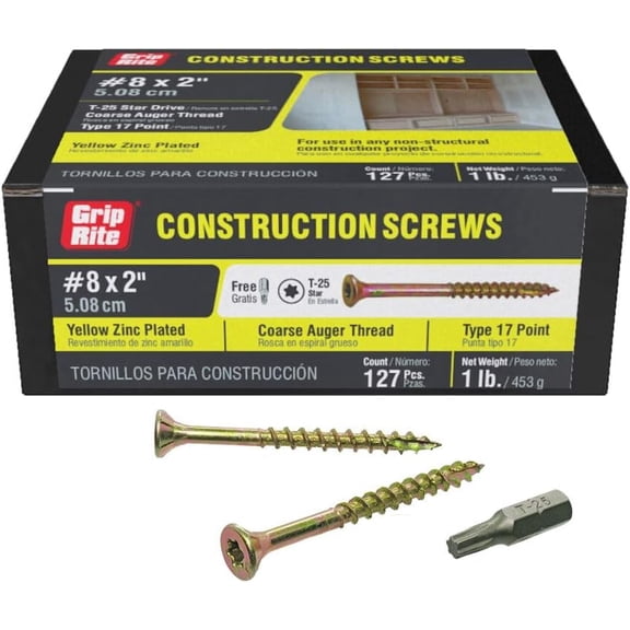 PRIMESOURCE 2GCS1 1LB 8X2 CONST Screw, 8 by 2", Gold