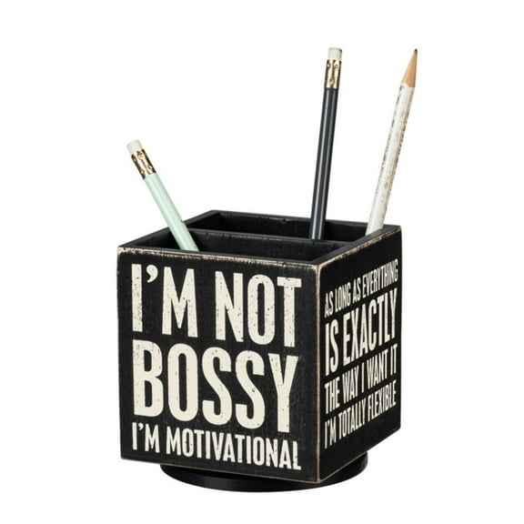 PRIMITIVES BY KATHY I'll Remember It Later Wooden Box Sign Style Pencil Holder in Black