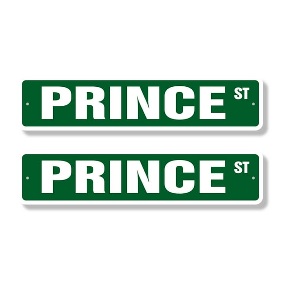 PRINCE Classic Street Sign (2 Pack) Childrens Name Room Sign Road Sign | 6" X 24" Aluminum Metal Address Sign