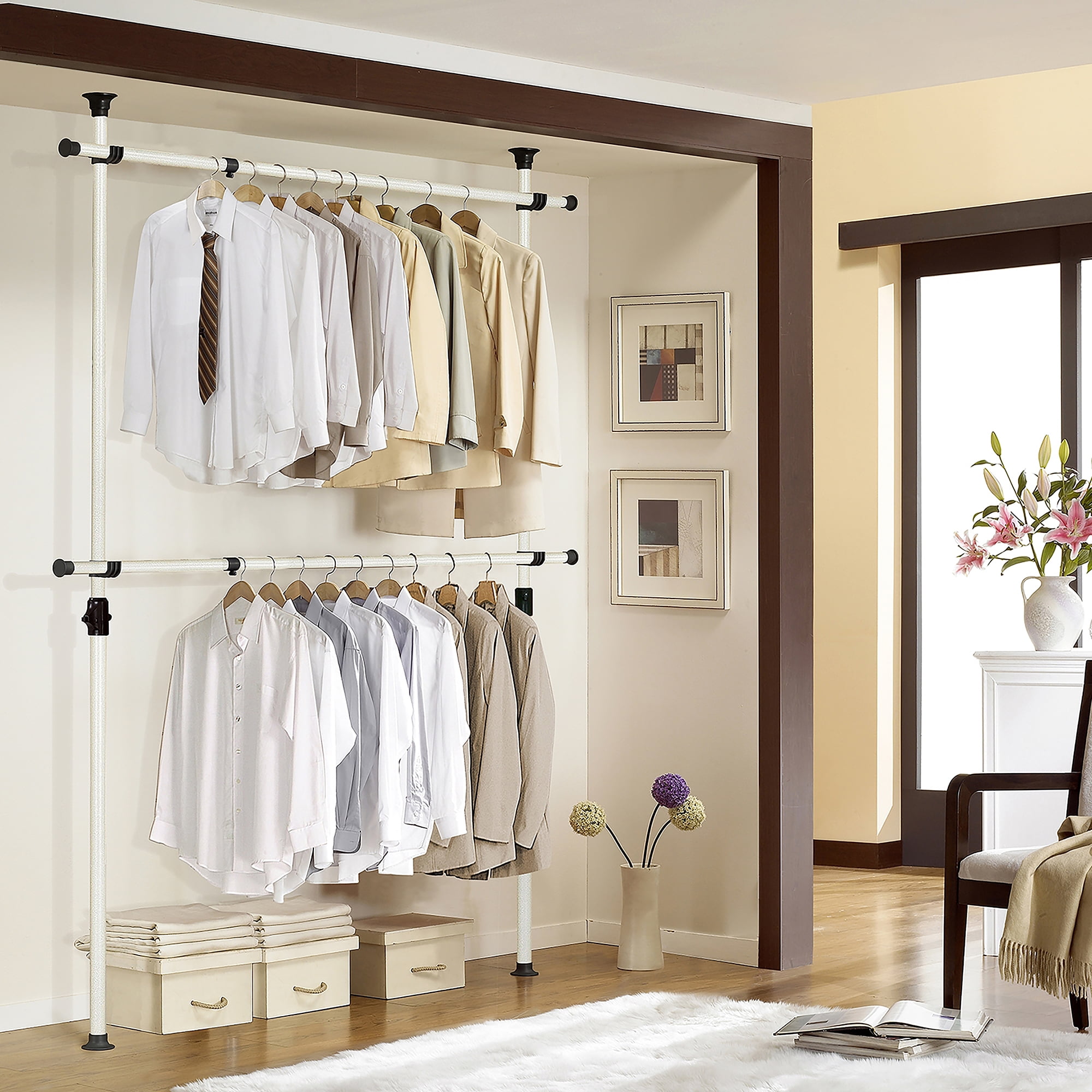 https://i5.walmartimages.com/seo/PRINCE-HANGER-One-Touch-Double-Adjustable-Clothes-Rack-Clothing-Garment-Free-standing-Organizer-Heavy-Duty-Tension-Rod-Closet-System_25e4a2cb-2e11-421b-9559-d8bbc7c64db6.04f4f2d8e45c6b3603baabc6e3d204fb.jpeg