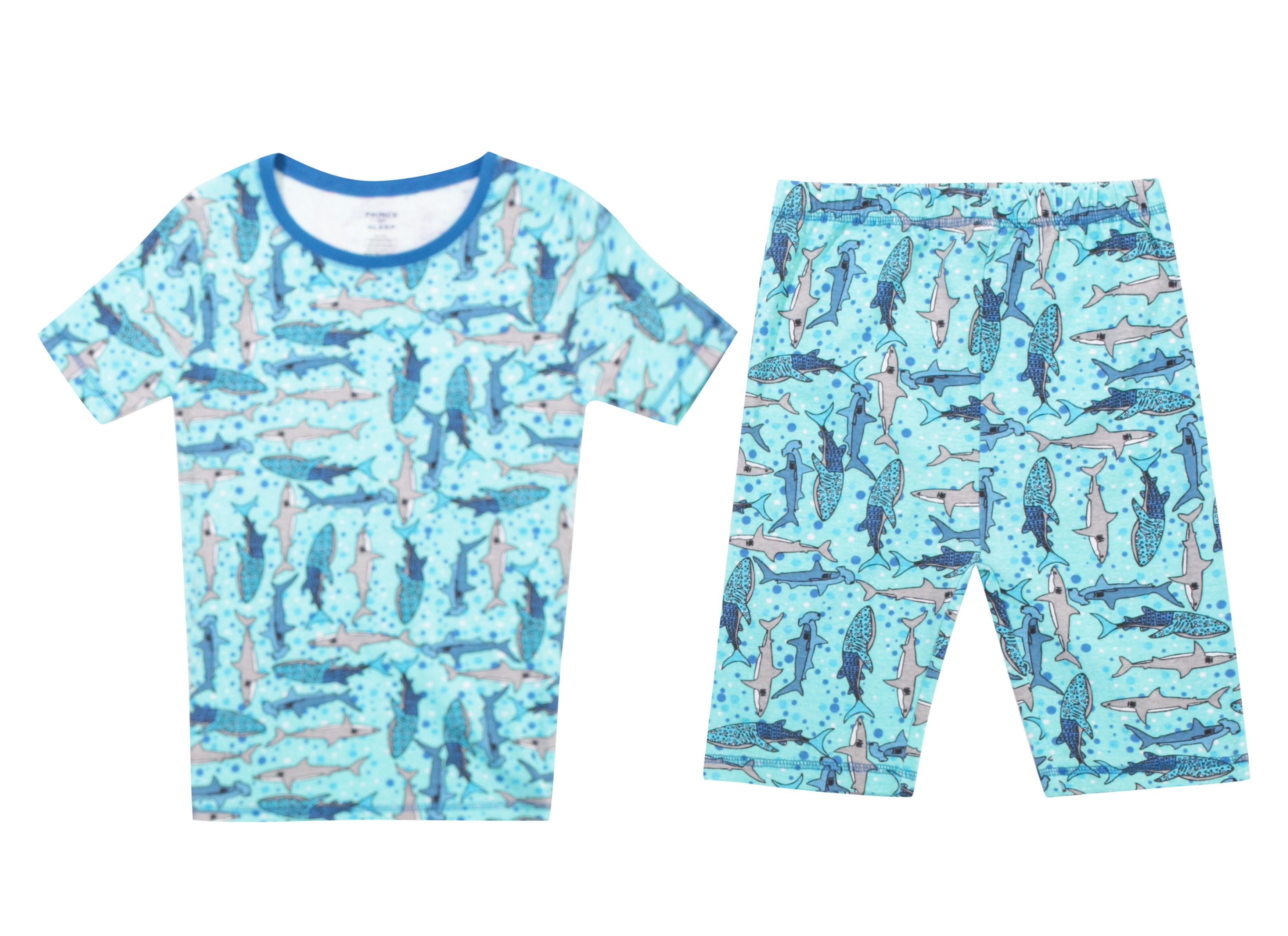 PRINCE OF SLEEP Boys' Short Sleeve Cotton Pajama Sets (Blue - Sharks Short Sleeve With Short, 10-12 Years) - image 1 of 2