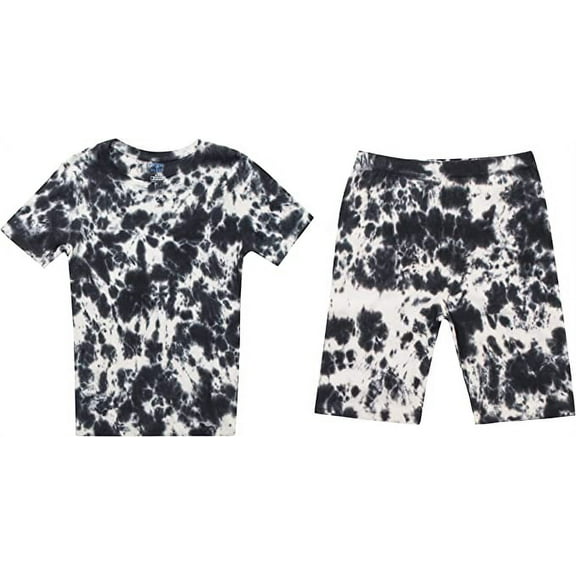 PRINCE OF SLEEP Boys' Short Sleeve Cotton Pajama Sets (Tie Dye Black White - Short Sleeve With Short, 5-6 Years)