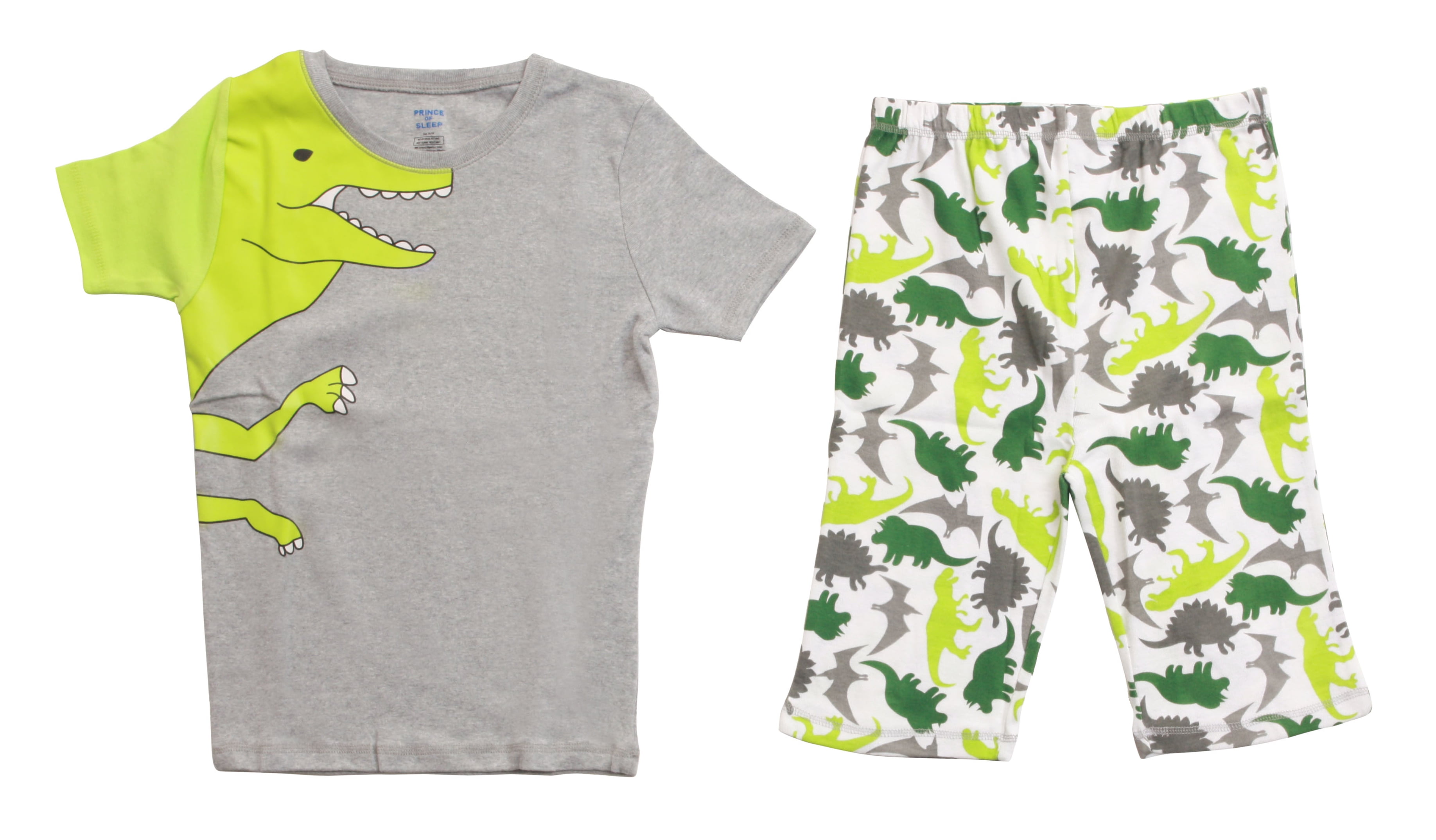 PRINCE OF SLEEP Boys' Short Sleeve Cotton Pajama Sets (White Dino, 8