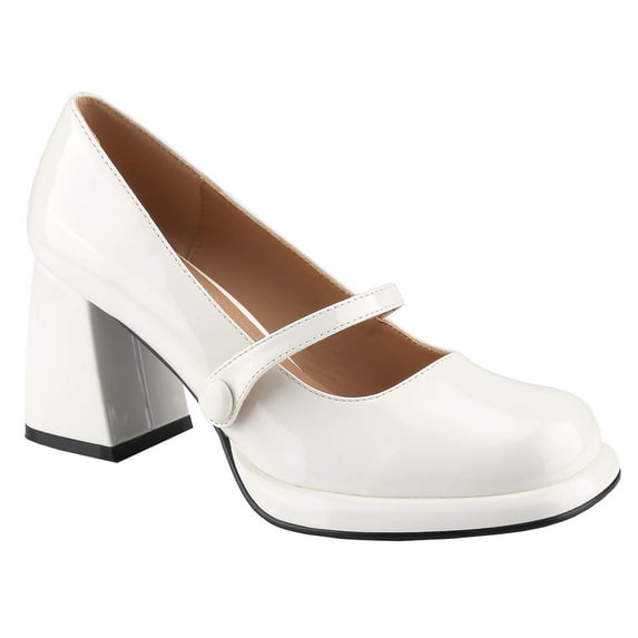 【PRINCESS-12】Fashionable Mary Jane Pumps For Women, Square Toe Chunky Heeled Pumps Shoe Girl Walking Shoes Stylish Classy Footwear High Heels Elegant High Heel Rubber Leather