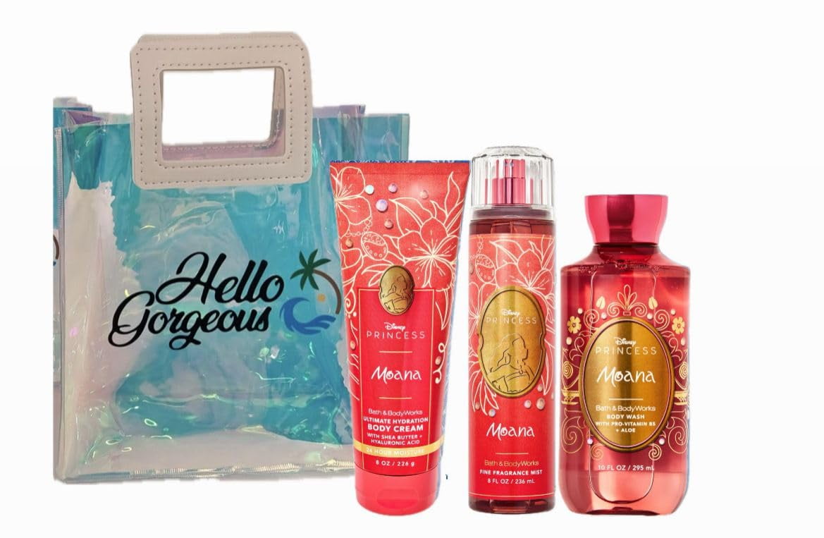 PRINCESS 3 Piece Bundle - MOANNAA - White Barn - Bath Body/Work -Premium Beauty - Full Size and Hello Gorgeous Gift Bag (Packaging May Vary)