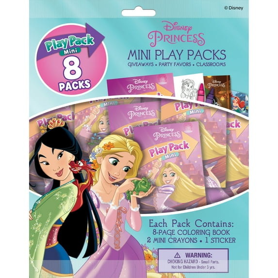 Disney Princess 8 Count Mini Play Pack with Small Coloring Book and Crayons, Paper Party Favors