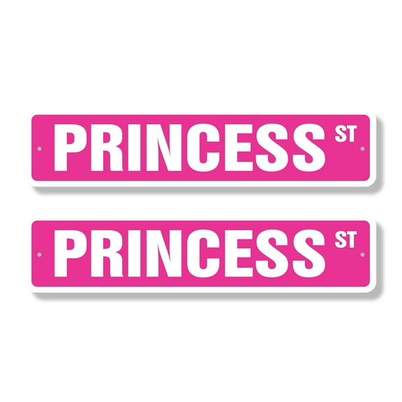 PRINCESS Classic Street Sign (2 Pack) Childrens Name Room Sign Road Sign | 4" X 18" Plastic Address Sign