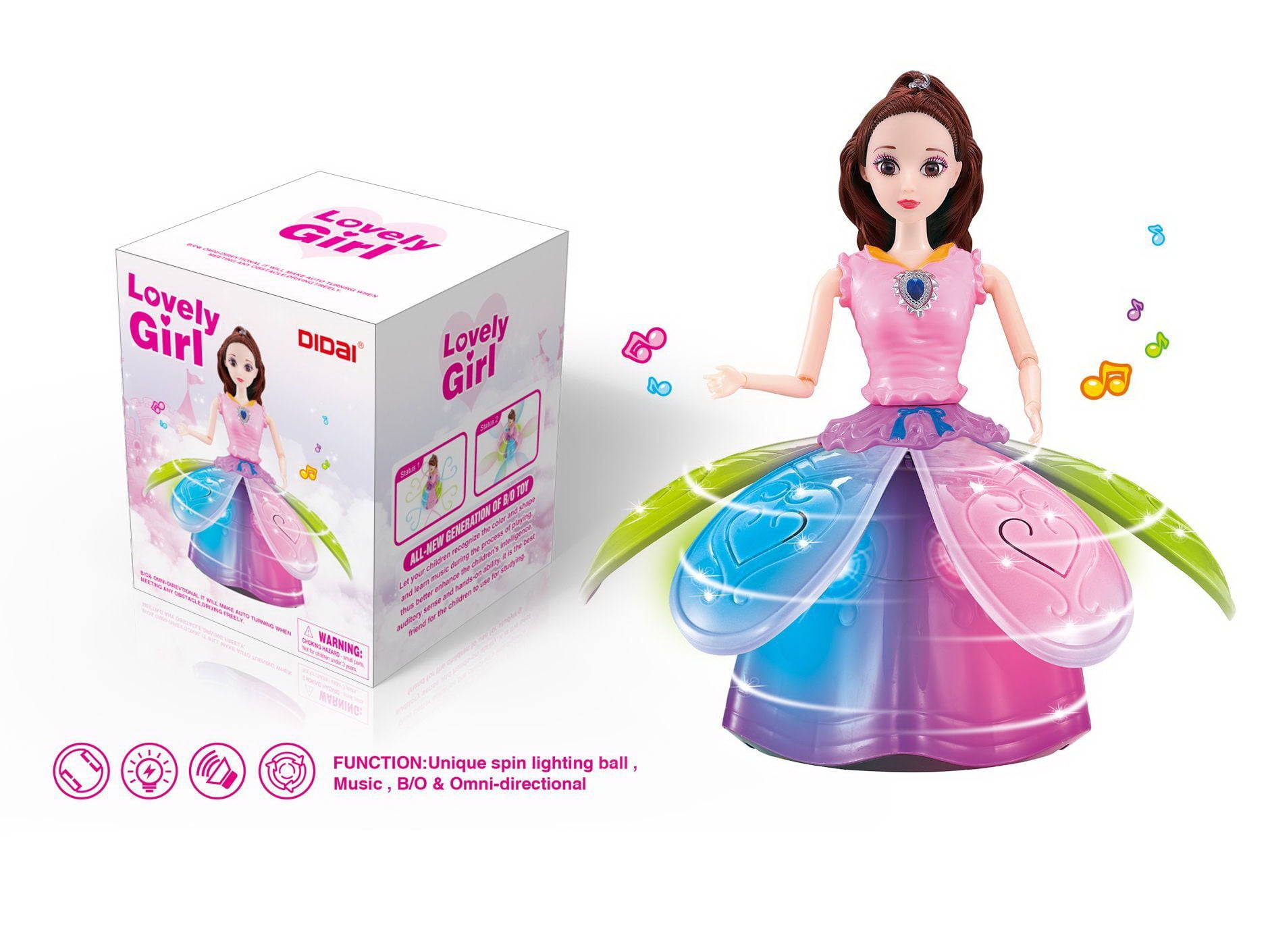 PRINCESS DOLL DANCING LOVELY GIRL TOY SNOW DANCE ROTATING AND FLOWER SKIRT BLOSSOMING WITH WONDERFUL FLASHING LIGHTS