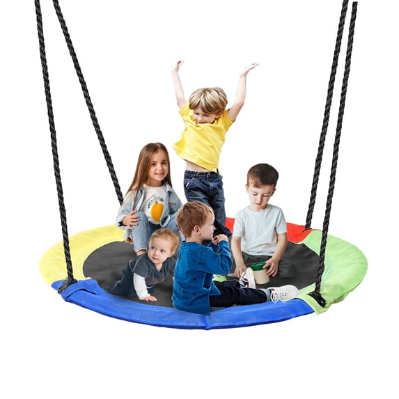 PRINIC 43" 700LBS Saucer Tree Swing for Kids, Waterproof Flying Saucer Swing with Swivel, Hanging Straps, Adjustable Ropes, Round Mat Spinner Swing for indoor/playground swing set, Rainbow