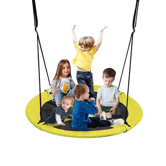 PRINIC 43" Saucer Tree Swing for Kids, Waterproof Flying Saucer Swing with Swivel, Hanging Straps, Adjustable Ropes, Round Mat Spinner Swing for indoor/playground swing set, Yellow