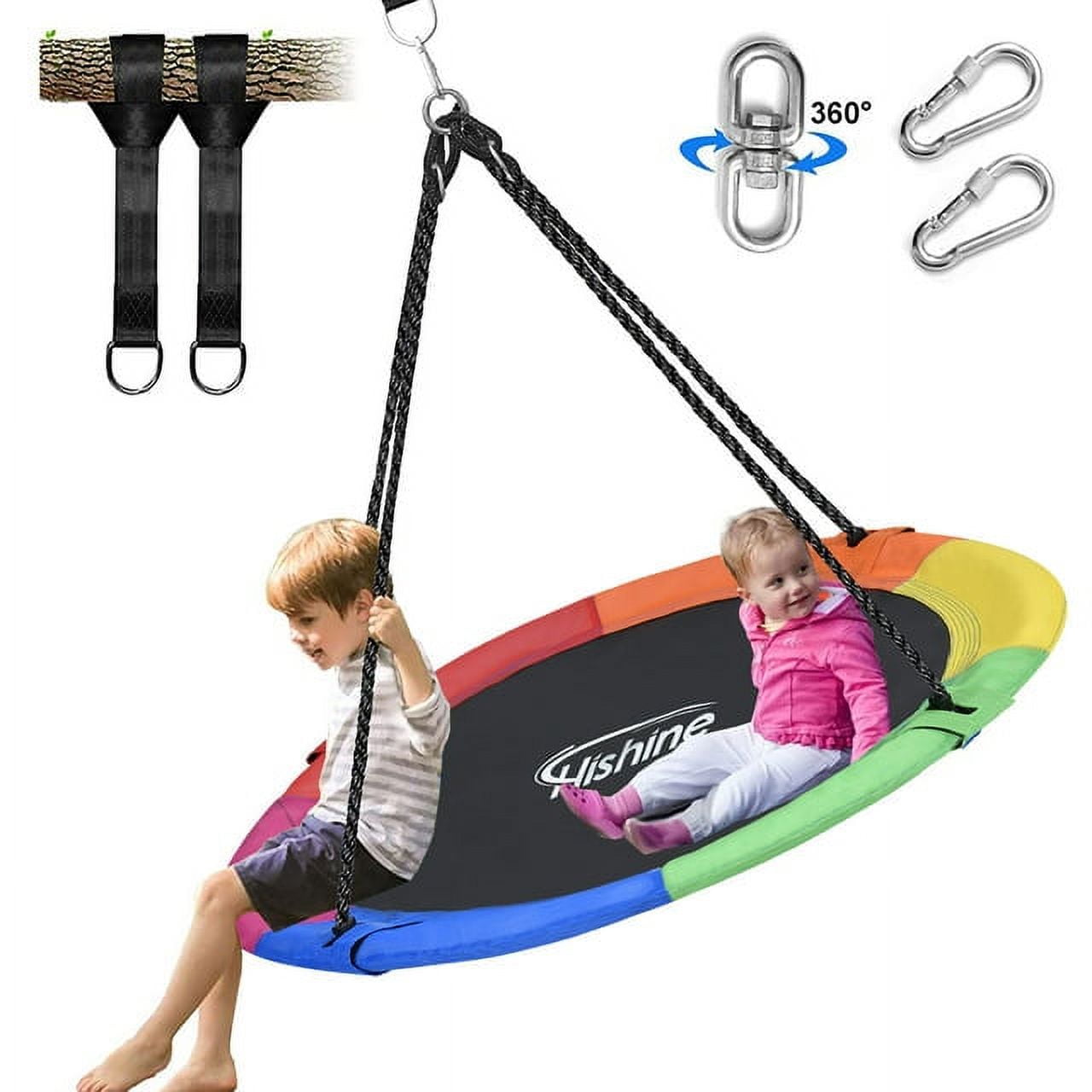 WHDZ Climbing Rope Tree Swing with Platforms and Disc Swings Seat for Kids,Outdoor  Play Toys,with Carabiner and Strap Kit Red 