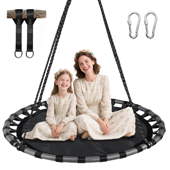 PRINIC 43" Saucer Tree Swing for Kids, Waterproof Flying Saucer Swing with Hanging Straps, Adjustable Ropes, Round Mat Spinner Swing for indoor/playground swing set