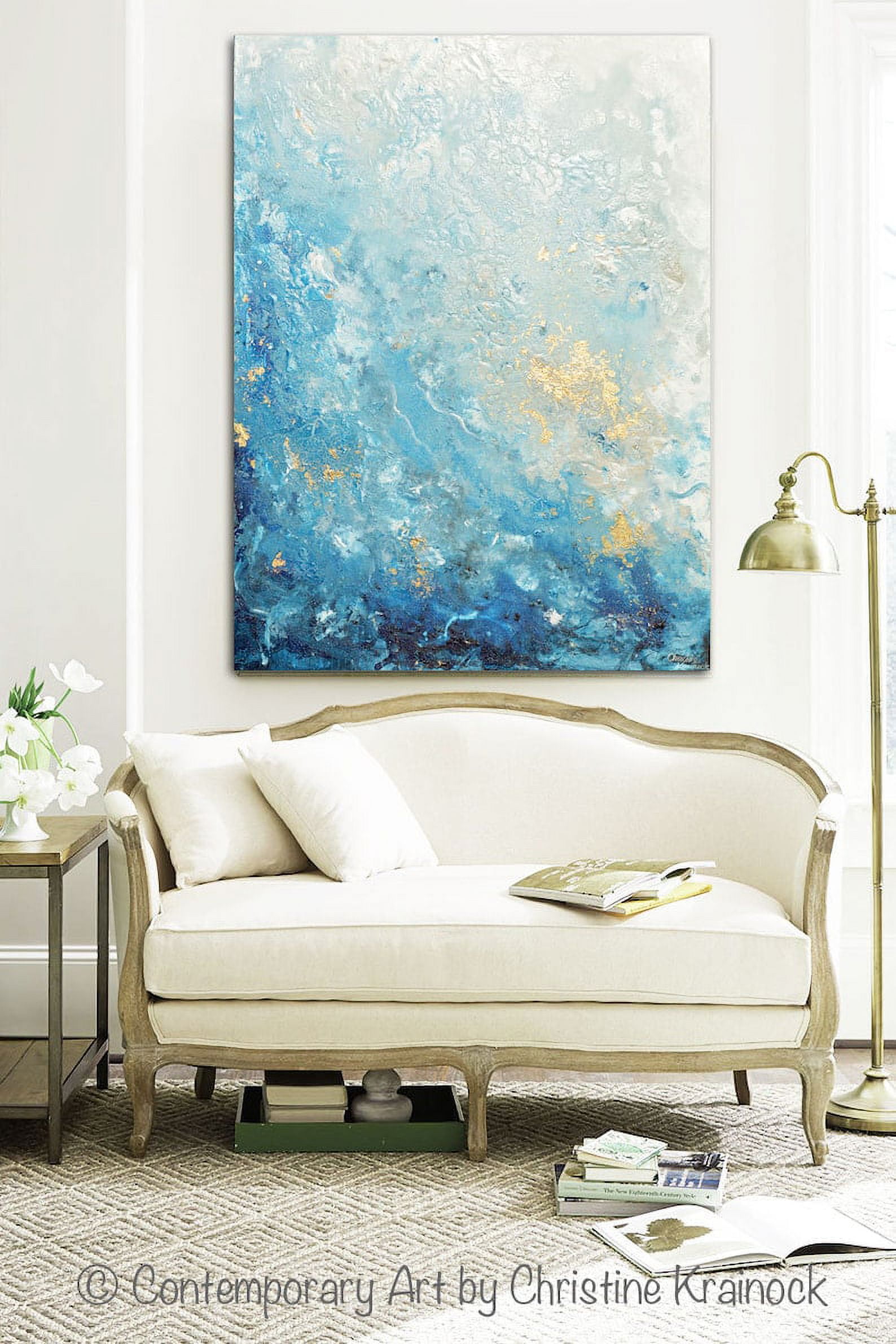 PRINT Large Art Abstract Painting Blue White Wall Art Home Decor