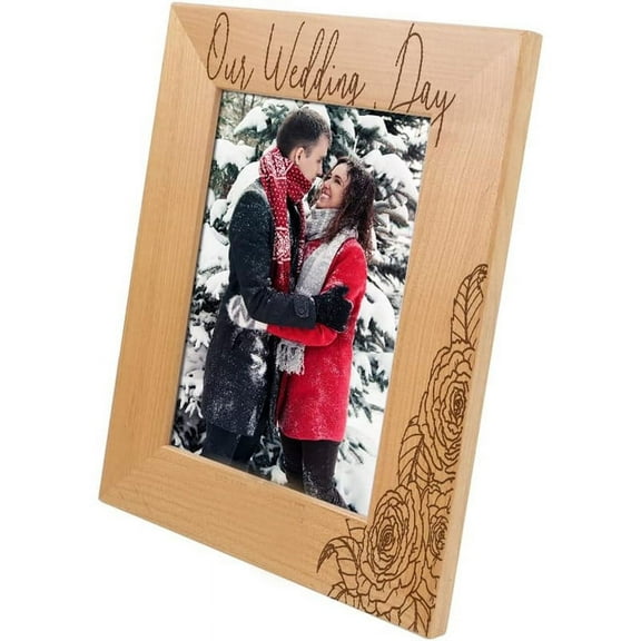 PRINT SUPREMACY Our Wedding Day Wood Picture Frame, Anniversary Newly Engaged Just Married, Wedding Picture Frame, Bridal Shower Wedding Day Newlywed (4x6 Vertical)